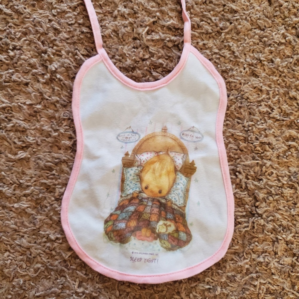 Vintage 1983 Hallmark‎ Baby Bib Sleep Tight Pink Trim Cute Collectible